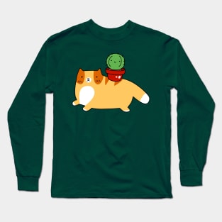 Orange Tabby and Cactus Long Sleeve T-Shirt